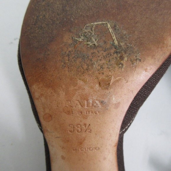 Prada Heels 7.5 Canvas Pumps Buckle Straps Logo EUR 38 1/2 Italy - Picture 8 of 12
